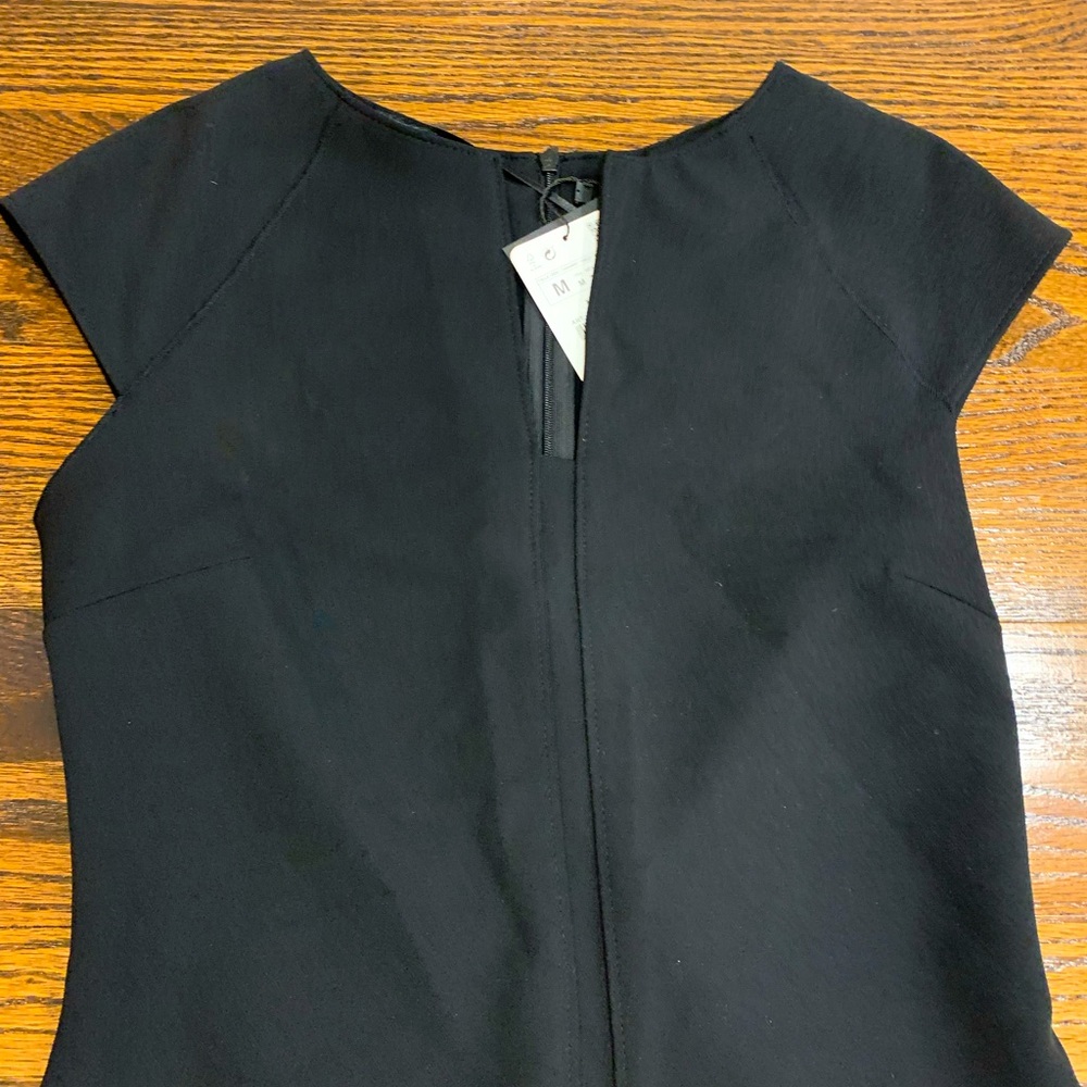 Zara LBD Little Black Dress Short Sleeve Size Med M Medium Zipper Fitted